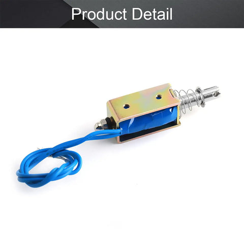 24V 0.3A 5N Push Pull Frame Solenoid Electromagnet With 10mm Stroke for Smooth Linear Motion Low Friction Plunger Spring Return JF-0530B 24V DIY Robotic Actuator for Projects blue wire leads