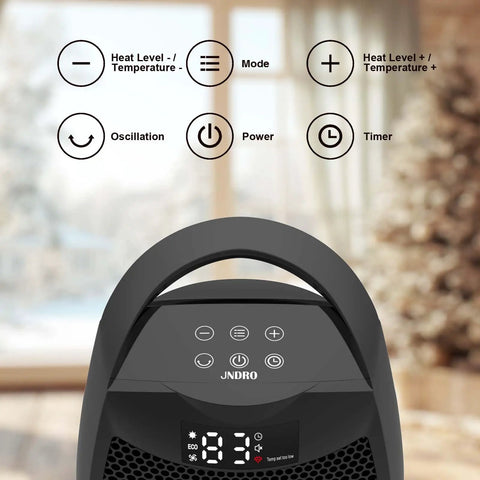 Close-up of Indoor Portable Space Heater 1500W With PTC Ceramic Heating Thermostat And Remote Three Heat Settings