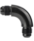 6AN to 6AN 90 Degree One Piece Full Flow Swivel Coupler Union Fitting Aluminum Adapter Pro Grade Beefy 1500 PSI 9/16-18 UNF Minus 40F to 250F 6061T6 Lightweight Durable black AN6 male-to-male 90° fitting
