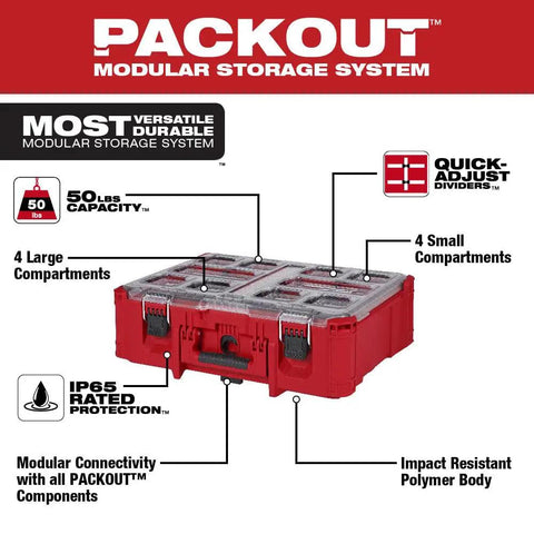 Top Shelf Tool Storage Crate Built Like A Tank For Milwaukee Packout Compatibility Featuring A No Nonsense Fifty Pound Weight Rating And Slick IP65 Weatherproof Shield For Your Daily Grind And Heavy Equipment, showing modular compartments and features.