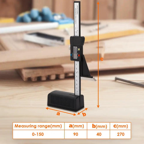 Digital Height Gauge 0 To 150mm With Magnetic Base on workbench, easy reading LCD for precision work, workshop companion