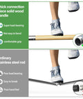 Comparison of solid wood handle and steel rod for Solid Wood Long Handle Weeding Sickle With A 32 Centimeter Extended Blade.