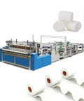 Heavy Duty Automatic Tissue Paper Machine For Commercial Toilet Paper Manufacturing with visible rolls of tissue paper.