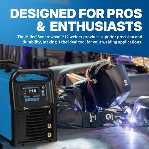 Welder using Syncrowave 212 Air Cooled Package AC DC TIG Welder With Auto Set Technology in workshop.