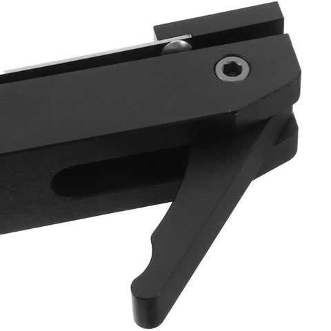 Close-up of Multifunctional Aluminum Woodworking Desktop Clamp With Quick Clamping in black, showing lightweight hold-down feature.