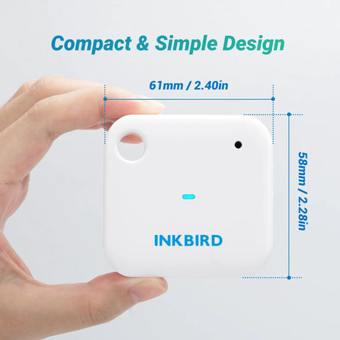 WiFi Thermometer and Humidity Sensor IBS TH3 Smart Temp Humidity Monitor With Remote Phone Access, 61mm x 58mm compact unit in hand