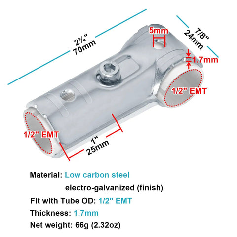 20 Sets T Pipe Clamp Fittings For Half Inch EMT Conduit With PE Adapter Shims Bolts And Nuts Included Electrogalvanized Silver