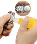 Watch Press Tool Set With 18 Molds Case Closer Crystal Press And Battery Replacement Repair Kit in use