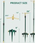 Three Arm Garden Sprinkler Set Tall Adjustable Base Two Pack Lawn Watering System With 360 Degree Rotation Covers Up To 1900 Sq Ft Easy Setup For Large Yards And Gardens product dimensions and components.