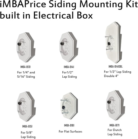 Pro Grade Non Metallic Siding Mounting Kit With Built In Electrical Box For One Quarter Inch And Five Sixteenth Inch Lap Siding And Shingles Octagon Outdoor Light Fixture Mount White One Pack shown with 1/4 and 5/16 siding options