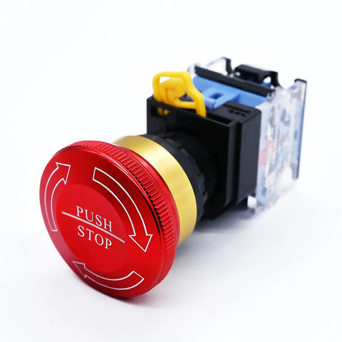 Beefy Metal Latching Emergency Stop Push Button Switch 22mm Panel Mount Aluminum Alloy Construction 1NO 1NC 600V 10A