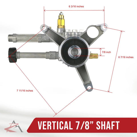 AR 2600 PSI Pressure Washer Pump Replacement With 2.2 GPM, Seven Eighths Inch Shaft, compatible dimensions illustrated