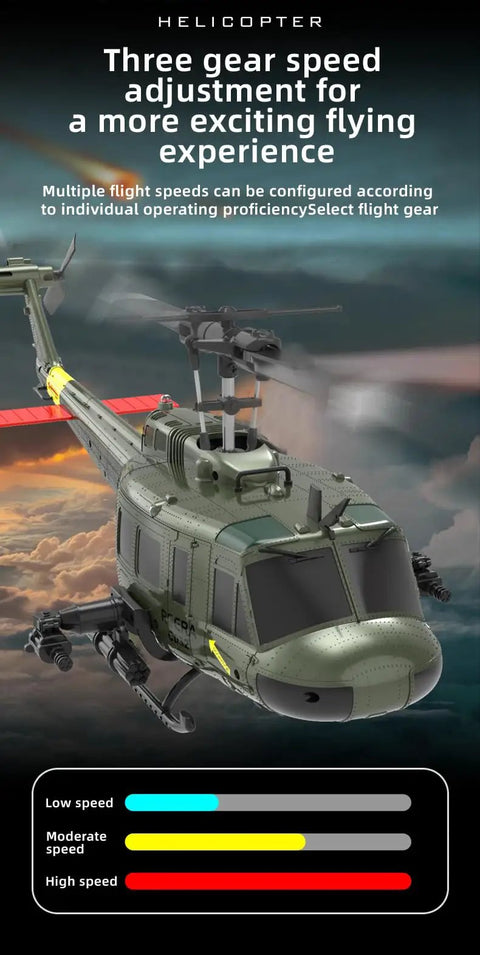 UH Huey RC Helicopter For Grownups Brushless Motor Flybarless Six Axis Gyro with three gear speed adjustment in flight