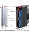 Front and isometric view of Glintique 2-in-1 servo drive PLC module; 12DI 8DO, 220V, 750W, holding brake