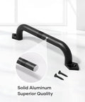 Ten Inch Barn Door Pull Handle Set, Rustic Black Solid Steel With Powder Coat Finish, shown with screws and solid build.