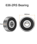 636-2RS Deep Groove Ball Bearing 6x22x7mm 5 Pack Chrome Steel With Double Rubber Seals, front and side view with dimensions