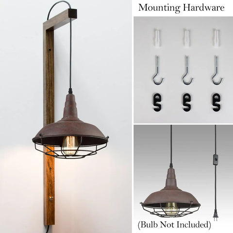 Industrial Plug In Pendant Light Barn Style Hanging Lamp With Wire Cage Rustic Copper Finish ETL Listed Swag Light Fixture