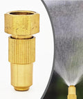 High Pressure Adjustable Copper Spray Nozzle For Agricultural Sprayers Farm Ready Irrigation And Crop Protection One Point Five Hole Easy Turn Control Pro Grade Watering Solution For Efficient Field Spraying, close-up and in-use spray