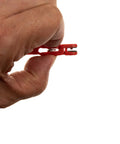 Sedmoon red heavy-tension snap release clip for planer boards and downriggers, 10-pack held in hand