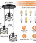 Vintage Industrial Pendant Light 3 Light Cage Shade Adjustable Mini Hanging Ceiling Fixture with E26 Base in Black