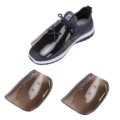 Universal Metatarsal Guards For Work Boots Unisex Safety Shield Toe Protectors Shoe Covers for Most Laced Boots displayed next to a shoe