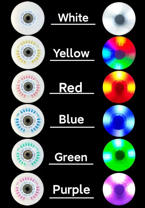 LED Light Up Inline Skate Wheels Set 62mm to 125mm with 24mm Width, 90A Hardness, 8 Bearings Included No Batteries Required Red 110mm