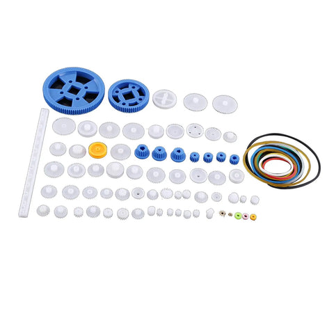 64 Kinds Plastic Gears, Pulleys, And Belts Kit For Robot Motors, Engineering Projects, And Model Making layout view