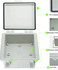 Open Junction Box Weatherproof Outdoor Enclosure IP67 ABS Plastic Dustproof Waterproof with hinged grey clear cover and stainless steel buckles