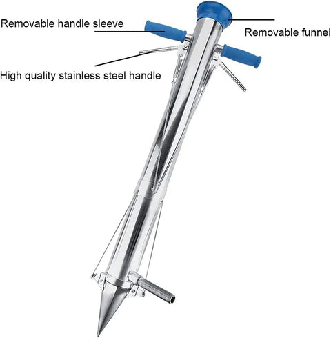 Long Handled Seed Planter For Easy Home Gardening, Semi Automatic Seeder With Depth Adjustment, stainless steel material