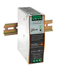 Fanless 150W 48V DIN Rail Power Supply With 100 To 240V AC Input And 48V DC Output Drop In Industrial Grade Switching Power Supply Quiet Operation Overload Protection Short Circuit Protection And Over Temperature Protection mounted on a TS35 rail.