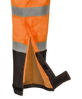 Hi Viz Ripstop Waterproof Bib Pants For Men With Reflective Safety Strips, showing leg and seam details, high visibility orange