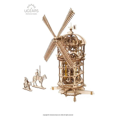 Mechanical Wooden 3D Puzzle Tower Windmill Kit For Adults And Teens, Interactive Gear Driven Construction Set, Creative STEM Build, Hand Crank Windmill Model, Educational Hobby Gift, Durable Wooden Craft, 13.8 x 19.1 in