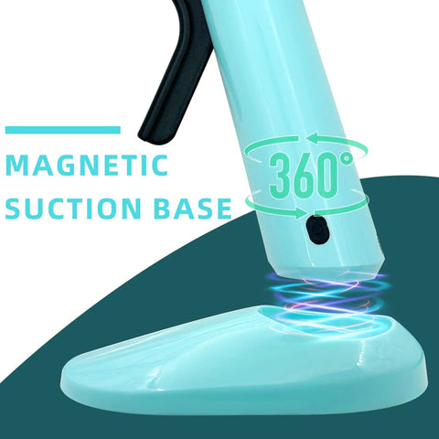 Cordless Hot Glue Gun Kit With Rechargeable Built In Battery Smart Auto Off 2Ah showing magnetic suction base feature.