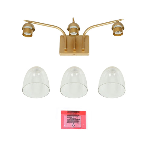 Gold Vanity Light Fixture Set With Clear Glass Shades, Modern 3 Light Over Mirror Bath Lighting, 22 Inch components on display