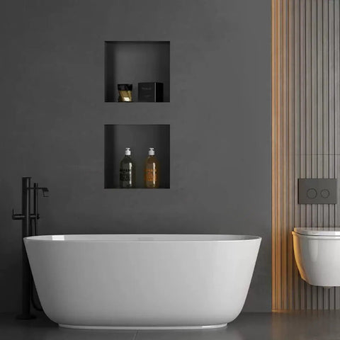 Bathroom with 32 by 16 inch double shelf shower niche waterproof recessed organizer space saver for tile bathrooms leakproof built in storage.