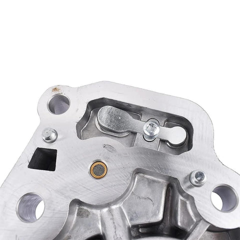 Vacuum pump replacement component, aluminum, with lever and mesh filter (close-up)