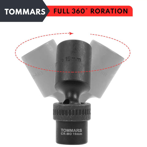 Three Eighths Inch Drive Universal Swivel Impact Socket Set Deep 6 Point Wobble Flexible Metric Ten To Nineteen Millimeter For Pros In The Shop Fits All Three Eighths Inch Ratchets And Pneumatic Tools Pro Grade Chromoly Steel 19mm swivel socket