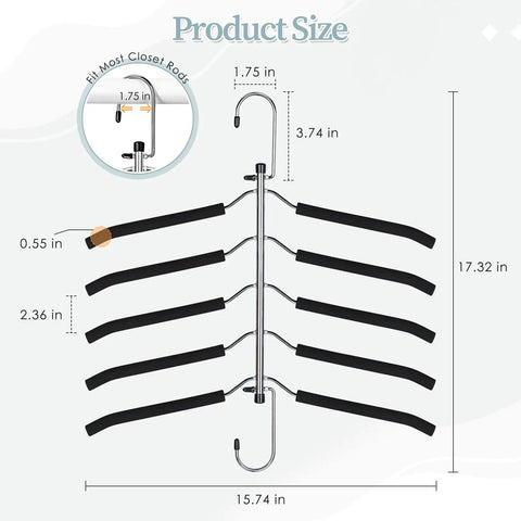 Space Saving 5 Layer Non Slip Shirt Hangers Kit For Closet Organization dimensions with foam padded design, black, 2 pack