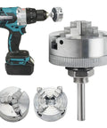 Shop Tough Zinc Alloy Four Jaw Self Centering Wood Turning Chuck Kit Includes Dead Accurate Connecting Rod And Grip Tight Clamping Accessory For Mini Metal Lathe with drill.