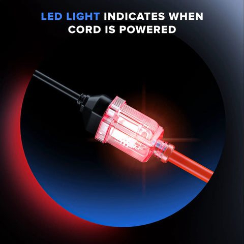 Locking Extension Cord With Lighted Power Indicator, 100 Feet, Orange, 16 Gauge SJTW Heavy Duty Outdoor Cord with red LED light