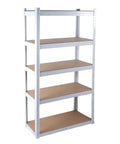 Badass Five Tier Laminated White Metal Shelving Unit For Tight Garages And Basements Holds Everything You Own No Mess Just Clean Storage That Stays Fully Adjustable For Your Warehouse And Pantry Needs, 5 tier design, white metal and laminated shelves, 29 x 12 x 59 inch.