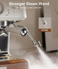 Close-up of All In One Espresso Machine With Grinder 58mm Cafe Style 2026 Upgrade Anti Static Grinder Milk Steam Wand 15 Bar Pressure