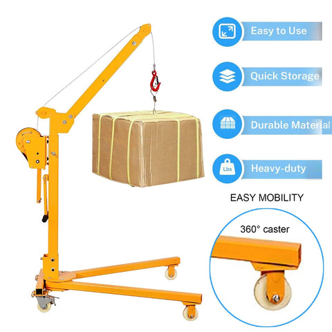 Rugged Foldable Hand Crank Engine Hoist Built Solid Like A Tank For Heavy Shop Tasks That Require Serious Lifting Power Without Any Sweat Or Hassle, featuring a heavy-duty frame and caster.