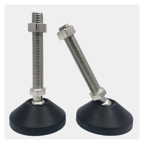 Top Notch Built Different Adjustable Furniture Leveling Feet With Bully Proof Nylon Cup Base Universal Threaded Rods, close-up of two feet.