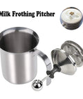 Stainless Steel Manual Milk Frother Handheld Foam Maker For Coffee Cappuccino Latte Hot Chocolate 14 Ounce 400ml No Battery Needed Quick Frothing In Seconds Ideal Tool For Home Barista Boss Breakfast Coffee