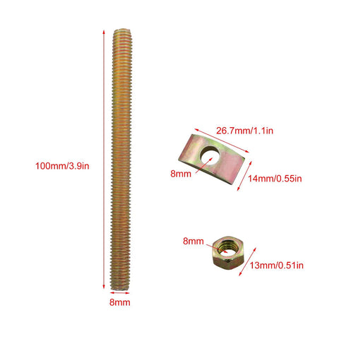 Six Sets Solid Half Moon Three In One Connector Bolts Kit For Large Countertop Furniture And Bed Frame Hardware Includes 8x100mm Bolts 26x14 Washers M8 Nuts And Thread Pitch 1.25 close-up view