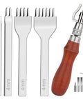 7 In 1 Pro Adjustable Stitching Groover Kit For Leathercraft With 1 2 4 6 Prong Leather Stitching Punches And Grooving Heads