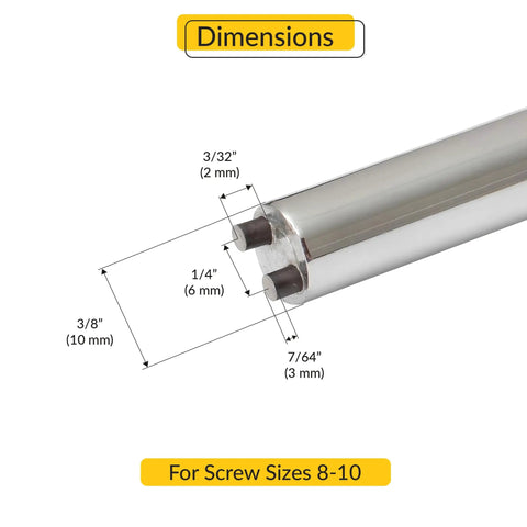 No Sweat One Way Screw Remover Tool For Tamper Resistant Screws, Stainless Steel Build, 3/8 inch tip, 1/4 inch pin spacing dimensions
