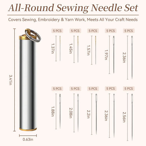 100 Piece Big Eye Sewing Needles Kit Stainless Steel For Hand Sewing With Seam Ripper Needle Threaders Shatterproof Steel Case