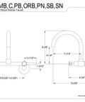 Technical diagram of Concord 8 Inch Adjustable Center Wall Mount Kitchen Faucet In Polished Chrome, Solid Brass Construction